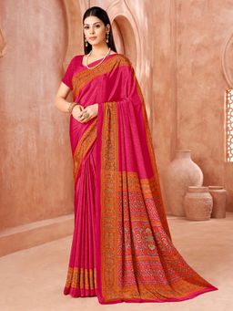 Akhilam - Women Crepe Pink Printed Designer Saree with Unstitched Blouse