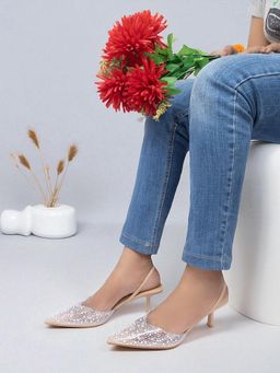 Truffle Collection - Beige Embellished Mules