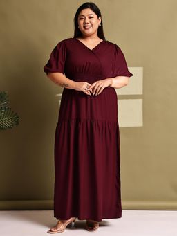 theRebelinme - Plus Size Women Plum Solid Color A-Line Maxi Dress