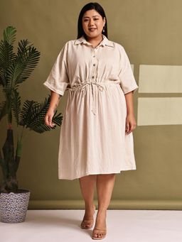 theRebelinme - Plus Size Women Natural Color Linen Dress