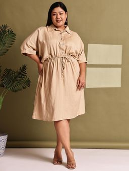 theRebelinme - Plus Size Women Stone Color Linen Dress
