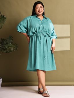 theRebelinme - Plus Size Women Teal Color Linen Dress