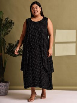 theRebelinme - Plus Size Women Black Polka Dot Printed A-Line Dress