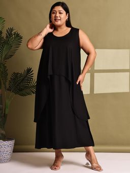 theRebelinme - Plus Size Women Black Solid Color A-Line Dress