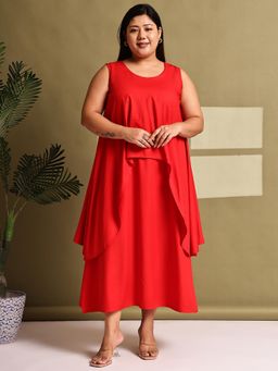 theRebelinme - Plus Size Women Red Solid Color A-Line Dress