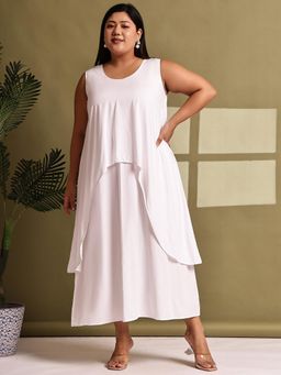 theRebelinme - Plus Size Women White Solid Color A-Line Dress