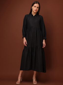 PURVAJA - Women Solid Black Midi Dress
