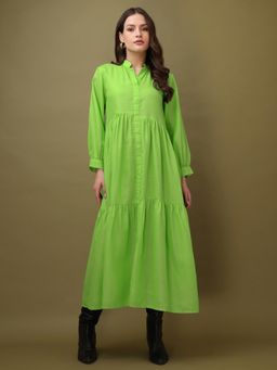 PURVAJA - Women Solid Green Midi Dress