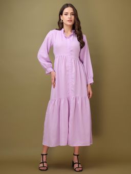PURVAJA - Women Solid Purple Midi Dress
