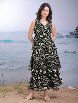 PURVAJA - Women Printed Green Maxi Dress