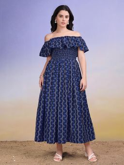PURVAJA - Women Floral Blue Midi Dress