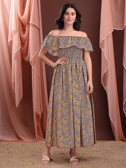 PURVAJA - Women Paisley Yellow Midi Dress
