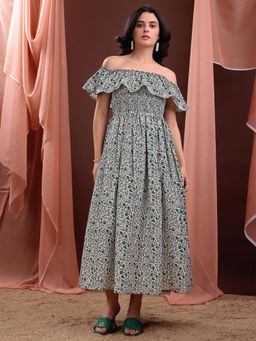 PURVAJA - Women Floral Green Midi Dress