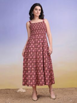 PURVAJA - Women Floral Rust Maxi Dress