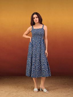 PURVAJA - Women Floral Blue Midi Dress