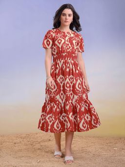 PURVAJA - Women Ethnic Rust Midi Dress