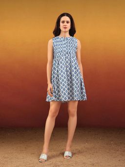PURVAJA - Women Printed Blue Mini Dress