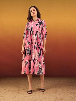PURVAJA - Women Ethnic Pink Midi Dress