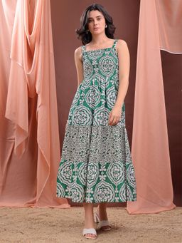 PURVAJA - Women Ethnic Green Maxi Dress