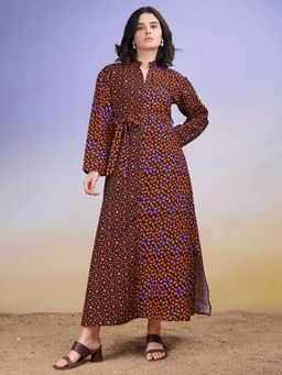 PURVAJA - Women Printed Brown Maxi Dress
