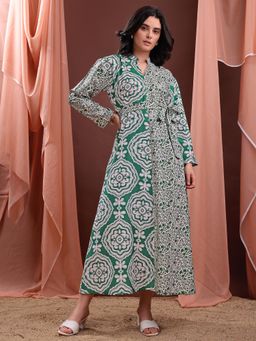PURVAJA - Women Ethnic Green Maxi Dress