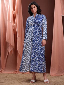 PURVAJA - Women Floral Printed Blue Maxi Dress