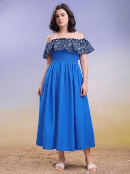 PURVAJA - Women Solid Blue Midi Dress