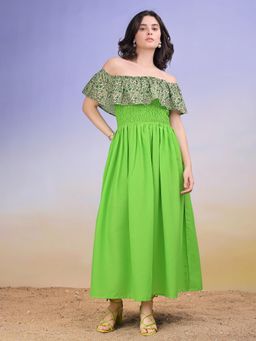 PURVAJA - Women Solid Green Midi Dress