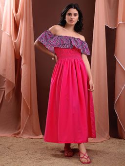 PURVAJA - Women Solid Pink Midi Dress