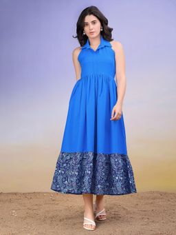 PURVAJA - Women Printed Blue Maxi Dress