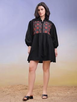 PURVAJA - Women Printed Black Mini Dress