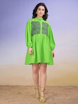 PURVAJA - Women Solid Green Mini Dress