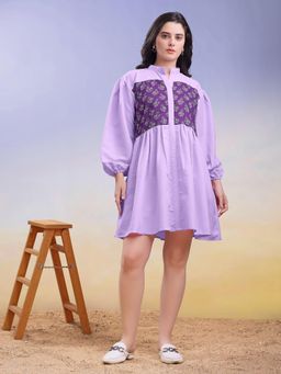 PURVAJA - Women Printed Purple Mini Dress