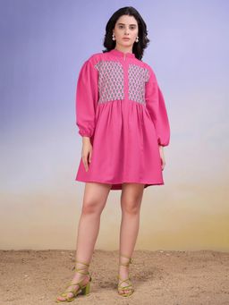 PURVAJA - Women Solid Pink Mini Dress