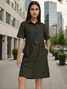 Style Quotient - Women Olive Shirt Dress