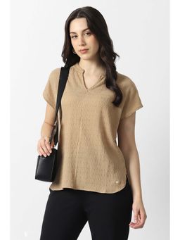 Van Heusen - Women Beige Textured Casual Mandiran Neck Top