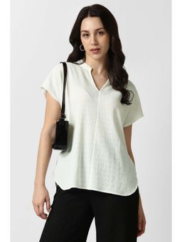 Van Heusen - Women Beige Textured Casual Slit Neck Top
