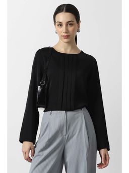 Van Heusen - Women Black Solid Formal Round Neck Top