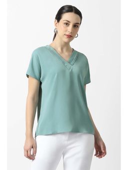 Van Heusen - Women Green Solid Formal V-Neck Top