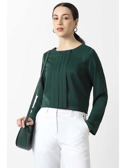 Van Heusen - Women Green Solid Formal Round Neck Top