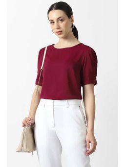 Van Heusen - Women Maroon Solid Formal Round Neck Top