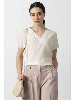 Van Heusen - Women White Solid Formal V-Neck Top