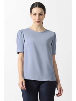 Van Heusen - Women Light Blue Solid Formal Round Neck Top