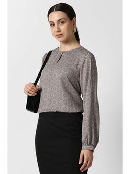 Van Heusen - Women Grey Print Formal Round Neck Top