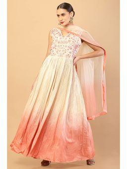 Soch - Women Beige & Orange Embroidered Gown with Dupatta (Set of 2)
