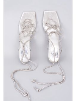 Sana K Luxurious Footwear - Silver Stringy Shoe Lace Heels Sandals