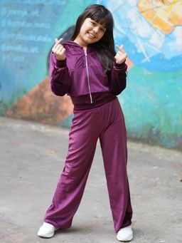 Napchief - Purple Solid Velour Hoodie with Pant (Set of 2)