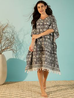 The Kaftan Company - Black Floral Cool Cotton Kaftan