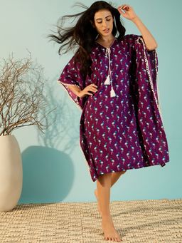 The Kaftan Company - Purple Flamingo Short Cotton Kaftan