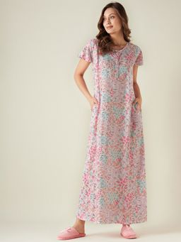 The Kaftan Company - White Floral Printed Night Gown